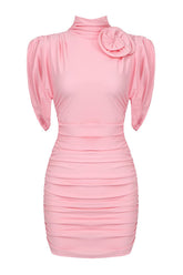 Rose-appliqué Ruched Jersey Minidress
